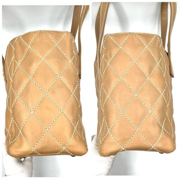 CHANEL CC Wild Stitch Vintage Quilted Shoulder Bag Tote Lambskin Light Beige - Picture 5 of 16